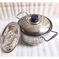 Bộ Nồi Inox Kèm Khay Hấp Cách Thuỷ 21cm . Nồi chuyên hấp cách thủy như bánh bao, xôi
