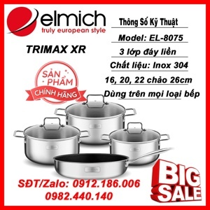 Bộ nồi inox liền khối Elmich Trimax XR EL-8075