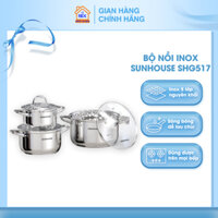 Bộ nồi inox Sunhouse đáy 5 lớp tỏa nhiệt đều, size 16/20/24cm - Đồ Gia Dụng Bếp Xinh