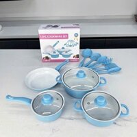 BỘ NỒI KÈM CHẢO TRÁNG MEN 13 CHI TIẾT CHỐNG DÍNH CỰC TỐT - NỒI NẤU ĐA NĂNG PHÙ HỢP CHO MỌI LOẠI BẾP