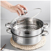 Bộ Nồi Lẩu Xửng Hấp 2 Tầng Inox Đa Năng Nhà Bếp Nắp Kính