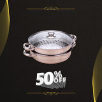 Bộ Nồi Lẩu Xửng Hấp 2 Tầng Inox Đa Năng Nhà Bếp Nắp Kính AS54