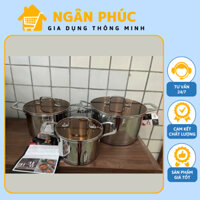 Bộ Nồi Misu Louis Inox 304 Cao Cấp, Bộ Nồi 3 Món Không Gỉ Nguyên Khối Sử Dụng Cho Mọi Loại Bếp