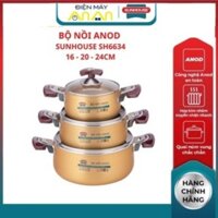 Bộ nồi nhôm anod SH6634 SUNHOUSE kiểu dáng trang nhã chống dính tránh bám bẩn dễ vệ sinh khi sử dụng