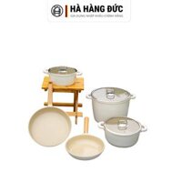 Bộ nồi nhôm đúc chống dính phủ gốm Haatz 5 món (3 nồi + 1 quánh + 1 chảo)(Tặng kèm đế truyền nhiệt)
