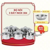 Bộ nồi quánh 3 đáy inox 304 FiveStar Plus kiểu Silit 5 chiếc nắp kính quánh16cm xN16cmx2N 20cm x1N24cm