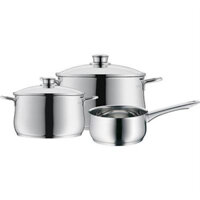 Bộ nồi quánh cao cấp WMF Cookware Set Diadem Plus 3 món chất liệu thép không gỉ, tay cầm cách nhiệt