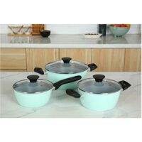 Bộ nồi quánh nhôm chống dính nắp kính Green Cook GCS229-T1