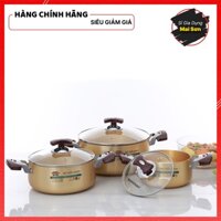 Bộ Nồi SUNHOUSE SH 6634 Chất Liệu Nhôm Anod Cao Cấp Siêu Bền Màu Vàng Đồng Sang Trọng Giữ Nhiệt Tốt Toả Nhiệt Điều
