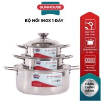 BỘ NỒI SUNHOUSE SH224, BỘ NỒI INOX SUNHOUSE SH224, ĐÁY DÙNG CHO BẾP TỪ, 3 NỒI KÍCH THƯỚC: 16, 18, 24