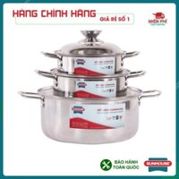 BỘ NỒI SUNHOUSE SH224, BỘ NỒI INOX SUNHOUSE SH224, ĐÁY DÙNG CHO BẾP TỪ, 3 NỒI KÍCH THƯỚC: 16, 18,  24