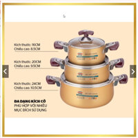 Bộ nồi Sunhouse sh6634 3 món công nghệ Anod cao cấp, dùng bếp gas bếp hồng ngoại size 16-20-24cm