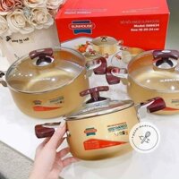 Bộ nồi Sunhouse SH6634 3 size 16-20-24 cm chất liệu nhôm dùng bếp gas bếp hồng ngoại