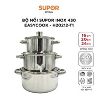 Bộ nồi Supor inox 430 Easycook size 16/20/24cm - H20212-T1