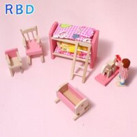 Bộ Nội Thất Nhà Búp Bê RBD, Đồ Nội Thất Thu Nhỏ Tỉ Lệ 1: 12 Bằng Gỗ, Quà Tặng Đồ Chơi Màu Hồng Tủ Sofa Giường Búp Bê Đồ Nội Thất Gỗ Búp Bê