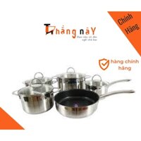Bộ nồi từ inox, Bộ nồi chảo từ Bauer Polite 5 món vung kính, Nồi từ chuyên dụng hiệu suất cao dành cho bếp từ bếp điện