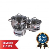 BỘ NỒI VÀ QUÁNH ELMICH INOX 304 IBIZA 3 CHIẾC CỠ 16CM, 20CM, 24CM EL0124