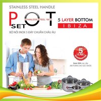 Bộ nồi và quánh Elmich inox 304 Ibiza 3 chiếc cỡ 16,20,24cm EL0124
