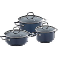 Bộ nồi vung kính 3 chiếc WMF Fusiontec Essential Kochgeschirr-Set 3-teilig Blueberry màu xanh việt quất