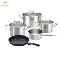 Bộ nồi vung kính 5 món Fissler Profi kèm quánh và chảo màu đen Size 26cm