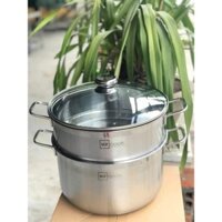Bộ nồi xửng hấp 1 đáy HT COOK 28cm nắp kính