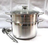 Bộ nồi xửng hấp 1 đáy HT COOK 28cm nắp kính.Tặng 1 cái vá canh inox