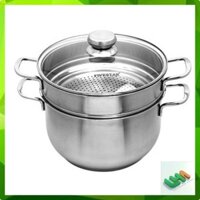 Bộ Nồi Xửng Hấp 26cm Inox 3 Đáy Fivestar Nắp Kính Dùng Bếp Từ ảnh thật