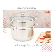 Bộ Nồi Xửng Hấp 3 Đáy Fivestar Size 26cm – Nắp Kính/ Nắp Inox