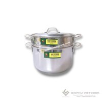 Bộ nồi xửng hấp inox 2 tầng 3 đáy nắp inox Việt Nam chất lượng cao chính hãng VietCook size 24,26,28,30,32 cm