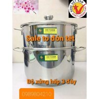 Bộ nồi xửng hấp inox  2 tầng nắp kính và nắp inox đun bếp  từ Vietcook size 24,26,28,30,32 ,Xửng chõ hấp bánh đồ xôi