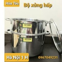 Bộ nồi xửng hấp inox  2 tầng nắp kính và nắp inox đun bếp  từ Vietcook size 24,26,28,30,32 ,Xửng chõ hấp bánh đồ xôi