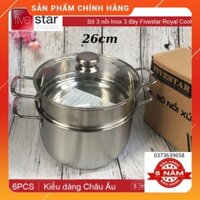 Bộ Nồi Xửng Hấp Inox 3 Đáy Fivestar -Đừơng Kính 26cm- Nắp Kính -Dùng Bếp Từ -Chính Hãng, Bảo Hành 5 Năm