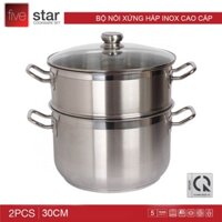 Bộ nồi xửng hấp inox 3 đáy Fivestar Vung Kính (Size 24cm-26cm-28cm-30cm) Dùng tốt cho bếp từ