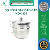 Bộ Nồi Xửng Hấp Inox 430 Bếp Từ 3 Đáy Nắp Kính Fivestar 26cm