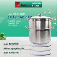 Bộ nồi xửng hấp inox 430 bếp từ 3 đáy Fivestar Standard 32 cm nắp Inox. tặng 1 vá canh inox