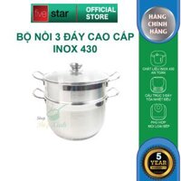 Bộ nồi xửng hấp inox 430 FiveStar Standard 3 đáy bếp từ nắp kính tặng 2 muỗng canh  26cm28cm30cm32cm - 26 cm