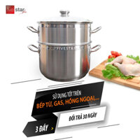 Bộ Nồi Xửng Hấp Inox Fivestar 30cm 3 Đáy Nắp Kính