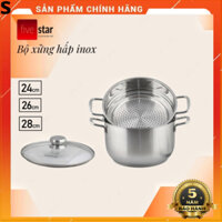 Bộ Nồi Xửng Hấp Inox Fivestar ,3 Đáy 26cm-ĐáyTừ,Nồi Đồ Xôi,Hấp Bánh,Dày,Đẹp,Giá Rẻ,Chính Hãng,Bh 5N