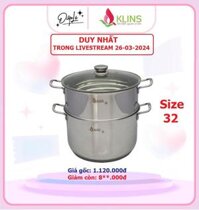 BỘ NỒI XỬNG INOX 3 ĐÁY KLINS CAO CẤP NẮP KÍNH 32CM