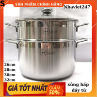 Bộ nồi xửng inox HT Cook,nắp kính 32-30-28cm nồi nấu xôi,hấp bánh-1 Đáy-đun bếp từ,hàng đeph giá rẻ