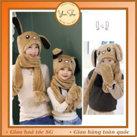 Bộ Nón Khăn Choàng Bao Tay Tai Thỏ Giật Giật Nghịch Ngợm 3in1 Đa Năng Chất Lông Cừu Mịn Ấm Áp
