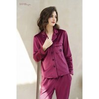 Bộ nữ Bambi by yen chất nhung trơn quần dài tay dài cổ pyjamas M1152 - BB620