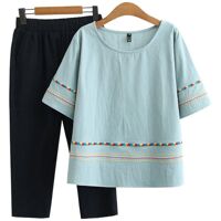 bộ nữ chất liệu đũi, full size từ 35kg đến 95kg T43 - Xanh ngọc,XXL 70kg-80kg