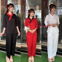 Bộ nữ đi chùa vải lụa cao cấp.lụa 1 nút size 40-75kg