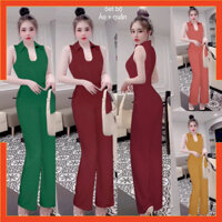 Bộ nữ 🎁FREESHIP🎁 quần dài ống suông áo sơ mi cổ yếm khoét ngực xinh xắn Mã số: TJ1218