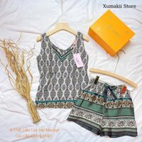 Bộ Nữ Nohk Không Tay Quần Đùi Hoạ Tiết Thổ Cẩm Chất Thô