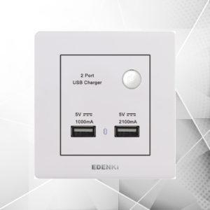 Bộ ổ cắm đôi USB màu trắng Edenki EE-U02