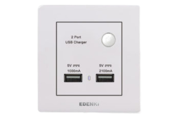 Bộ ổ cắm đôi USB màu trắng Edenki EE-U02