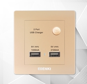 Bộ ổ cắm đôi USB màu vàng Edenki EE-U02-G