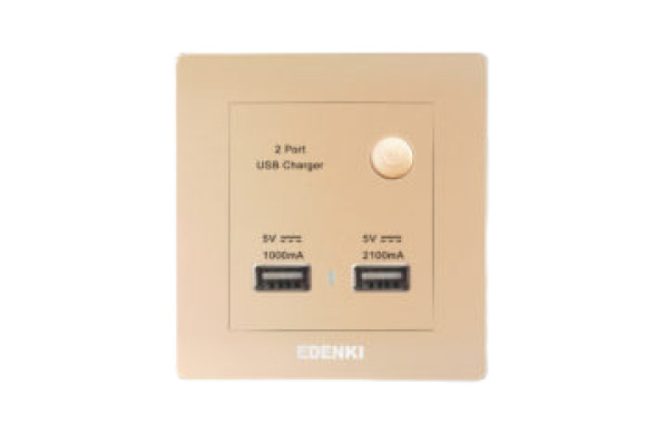 Bộ ổ cắm đôi USB màu vàng Edenki EE-U02-G